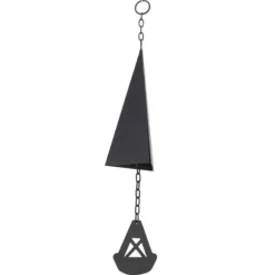 Triangulära Wind Chimes Courtyard Bell Pendel Heminredning Iron Black med hängande ring för trädgård