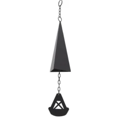 Triangulära Wind Chimes Courtyard Bell Pendel Heminredning Iron Black med hängande ring för trädgård