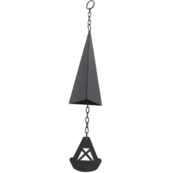 Triangulära Wind Chimes Courtyard Bell Pendel Heminredning Iron Black med hängande ring för trädgård