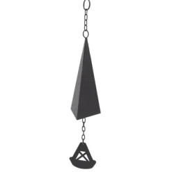 Triangulära Wind Chimes Courtyard Bell Pendel Heminredning Iron Black med hängande ring för trädgård