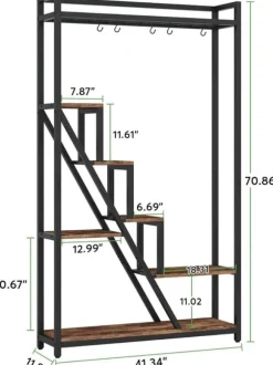 Tribesigns 7-Vånings Växtställ, Blomsterställ för Inomhusbruk, Växthylla Gjord av Stål, Trä, Flervånings Blomsterhylla, 105 x 30 x 180 cm Hög Blomtrap | CDON
