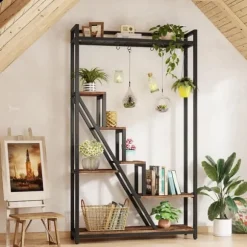 Tribesigns 7-Vånings Växtställ, Blomsterställ för Inomhusbruk, Växthylla Gjord av Stål, Trä, Flervånings Blomsterhylla, 105 x 30 x 180 cm Hög Blomtrap | CDON