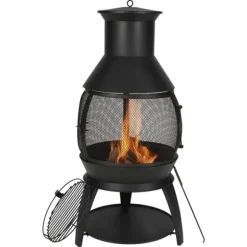 22-tums Chiminea Utomhusspis i Järn, med Grillnät och Skorstensbeläggning, Robust och Väderbeständig