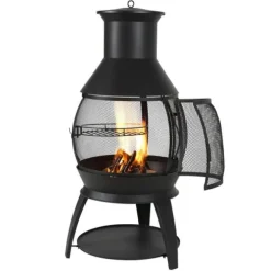 22-tums Chiminea Utomhusspis i Järn, med Grillnät och Skorstensbeläggning, Robust och Väderbeständig