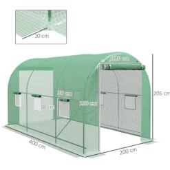 Tunnelväxthus - Drivhus för trädgård - 4×2×2 m - Vattentät - Rullbara sidoväggar - Grön