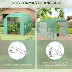 Tunnelväxthus - Drivhus för trädgård - 4×2×2 m - Vattentät - Rullbara sidoväggar - Grön