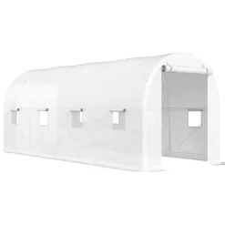Tunnelväxthus, 500 x 200 x 205 cm, Rullport, 8 Fönster,VIT