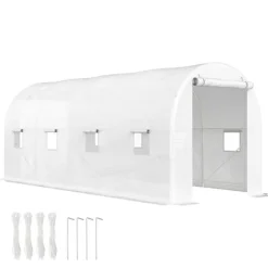 Tunnelväxthus, 500 x 200 x 205 cm, Rullport, 8 Fönster,VIT
