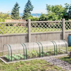 Tunnelväxthus 395x100x80 cm, 4 zip-fönster, stålram, transparent duk