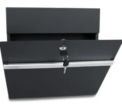 Tvåfärgad brevlåda, elegant, fyrkantig, öppningsbar flik, tidningshållare