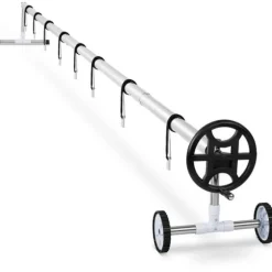 Uniprodo - Upprullning poolskydd - 4,2 till 5,2 m - kan rullas - rostfritt stål - inkl. 8 band