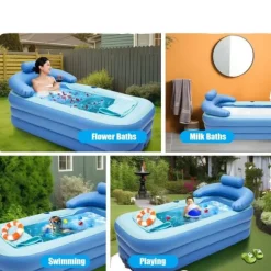 Uppblåsbar Badkar, Isolerad Design, Platsbesparande Bekvämlighet,Blå