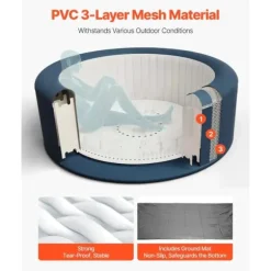 Uppblåsbar Bubbelpool, 6-8 Personer Kapacitet, 2400x660mm, Bärbar Utomhusspa, Lätt att montera