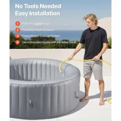 Uppblåsbar Bubbelpool, 6-8 Personer Kapacitet, 2400x660mm, Bärbar Utomhusspa, Lätt att montera