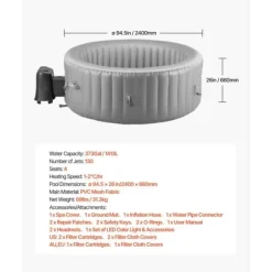 Uppblåsbar Bubbelpool, 6-8 Personer Kapacitet, 2400x660mm, Bärbar Utomhusspa, Lätt att montera