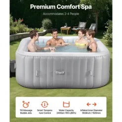 Uppblåsbar Bubbelpool, 4-6 Personer, 1850x660mm, Kvadratisk, Bärbar Utomhusspa