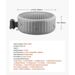 Uppblåsbar bubbelpool, 180x66 cm, Grå, PVC