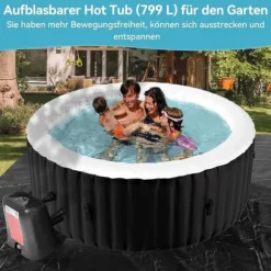Uppblåsbar fyrkantig bubbelpool för 4–6 personer – 180 x 180 x 66 cm – 140 luftstrålar – LED-belysning – Inklusive spa-överdrag, filterset och dynor – | CDON