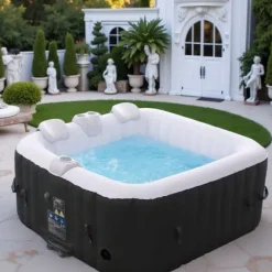 Uppblåsbar jacuzzi – 4 personer – 180 x 180 x 63 cm – 799L – Rund – 120 massagestrålar – För inomhus- och utomhusbruk – Med värme, isolerande lock och | CDON