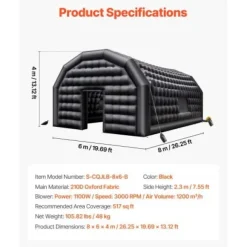 Uppblåsbar nattklubb 800x600x400 cm svart, partytält, oxfordtyg