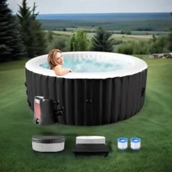 Uppblåsbar oval bubbelpool med LED-belysning – 2 personer – 90 bubbelstrålar – 2400W – Ø 180 x 120 x 65 cm – Inklusive överdrag, golvduk och filterpum | CDON