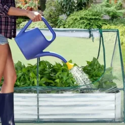 Upphöjd odlingsbädd med växthus, 6x3x3 fot, Grön & Silver & Genomskinlig