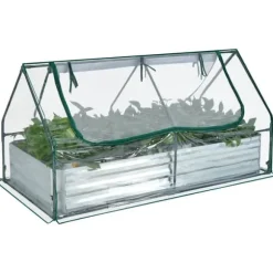 Upphöjd odlingsbädd med växthus, 6x3x3 fot, Grön & Silver & Genomskinlig