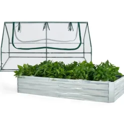 Upphöjd odlingsbädd med växthus, 6x3x3 fot, Grön & Silver & Genomskinlig