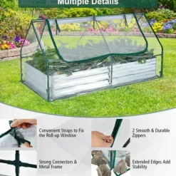Upphöjd odlingsbädd med växthus, 6x3x3 fot, Grön & Silver & Genomskinlig