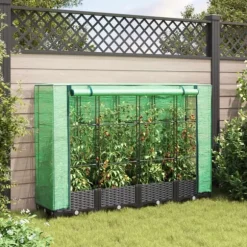 Upphöjd odlingsbädd med växthusöverdrag rottinglook 160x40x123 cm