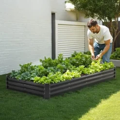 Upphöjd odlingsbädd, 240x120x28 cm, mörkgrå, metall