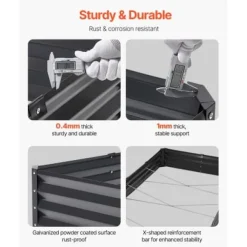 Upphöjd odlingsbädd, 240x120x28 cm, mörkgrå, metall