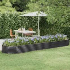 Upphöjd odlingslåda av pulverlackerat stål 396x100x36 cm | Färg: Antracit | Storlek: 396x100x36 cm