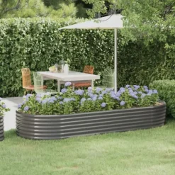 Upphöjd odlingslåda av pulverlackerat stål | Färg: Grå | Storlek: 249x100x36 cm