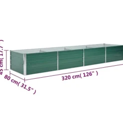Upphöjd odlingslåda i galvaniserat stål - Trädgårdsbänk | Färg: Grön | Storlek: 320x80x45 cm