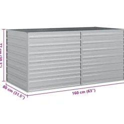 Upphöjd odlingslåda i galvaniserat stål - Planteringslåda | Färg: Silver | Storlek: 160x80x77 cm