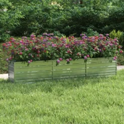 Upphöjd odlingslåda i galvaniserat stål - Planteringslåda | Färg: Silver | Storlek: 240x40x45 cm