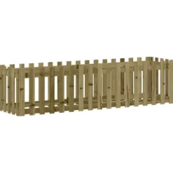 Upphöjd odlingslåda i impregnerad furu med staket-design | Storlek: 200x50x50 cm | Färg: Natur