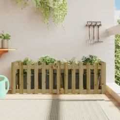 Upphöjd odlingslåda i impregnerad furu - Trädgårdslåda med staket-design | Storlek: 150x50x50 cm