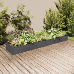 Upphöjd odlingslåda i massivt granträ med foder | Storlek: 240x45x25 cm | Färg: Grå
