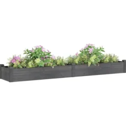 Upphöjd odlingslåda i massivt granträ med foder | Storlek: 240x45x25 cm | Färg: Grå