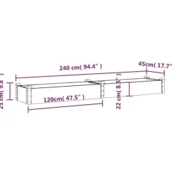Upphöjd odlingslåda i massivt granträ med foder | Storlek: 240x45x25 cm | Färg: Grå