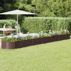 Upphöjd odlingslåda i pulverlackerat stål | Storlek: 512x80x36 cm | Färg: Brun