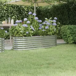 Upphöjd odlingslåda i pulverlackerat stål | Storlek: 152x40x36 cm | Färg: Silver