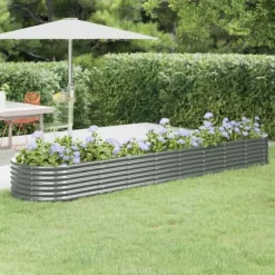 Upphöjd odlingslåda i pulverlackerat stål | Färg: Grå | Storlek: 368x80x36 cm