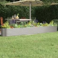 Upphöjd odlingslåda i pulverlackerat stål | Färg: Silver | Storlek: 332x40x36 cm