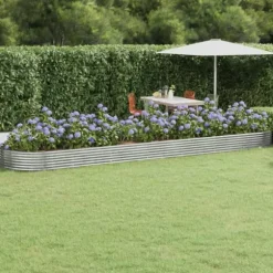 Upphöjd odlingslåda i pulverlackerat stål | Storlek: 600x140x36 cm | Färg: Silver