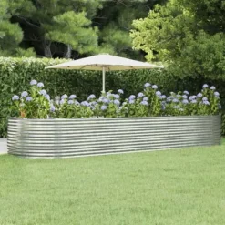 Upphöjd odlingslåda i pulverlackerat stål | Färg: Silver | Storlek: 447x140x68 cm