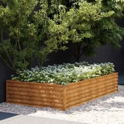 Upphöjd odlingslåda i rosttrögt stål - Hållbar och dekorativ | Storlek: 195x100x36 cm | Färg: Brunt