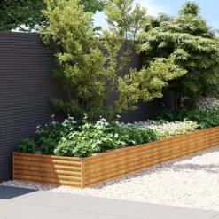 Upphöjd odlingslåda i rosttrögt stål - Hållbar växtlåda | Storlek: 770x100x36 cm | Färg: Brunt